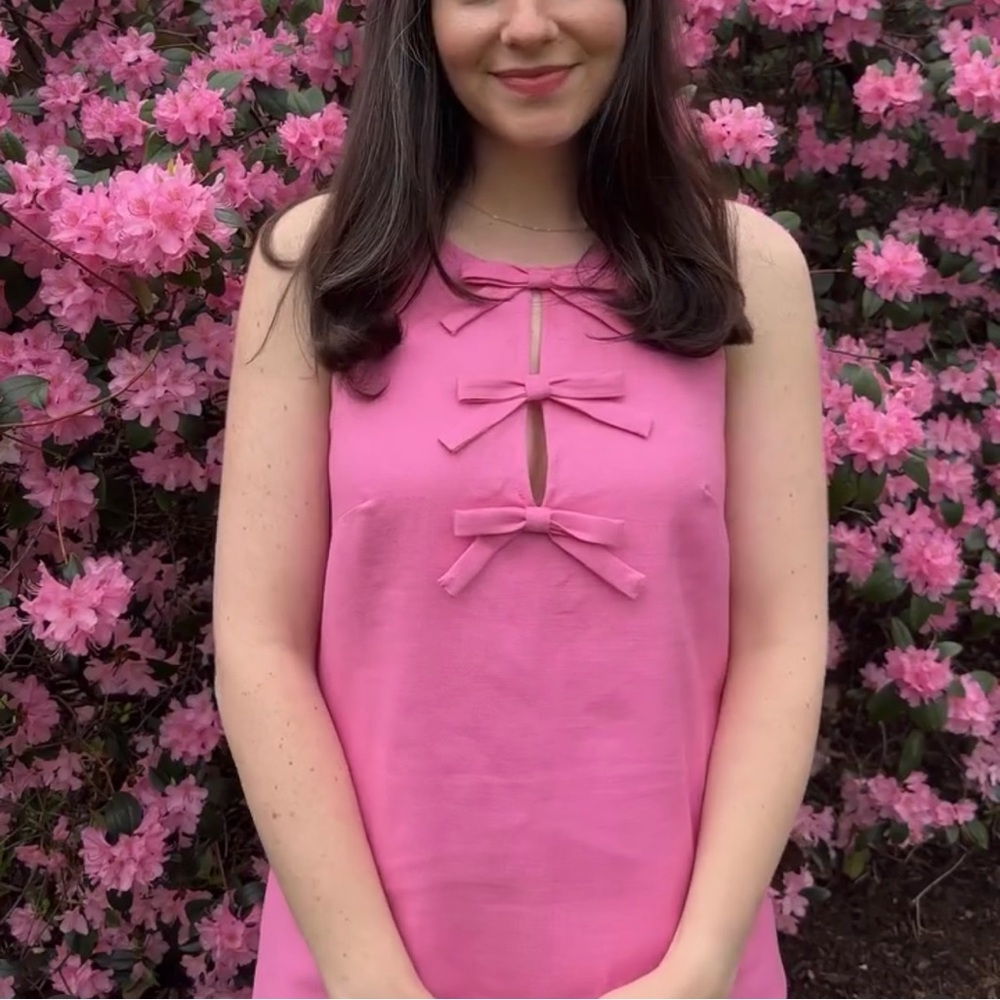 Bow-front shift dress in stretch linen blend - Picture 7 of 7